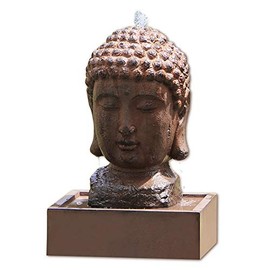 Buddha Water Fountain Outdoor Indoor Zen Statue Decor Large Fiberglass Decorative Fountains in Rock Color 24" Height
