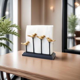 Wooden Base Golden Birds on Branch Vertical Decorative Napkin Holder
