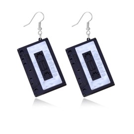 coadipress 70S 80s Cassette Tape Earrings Retro Tape Dangle Earrings for Women Funky Music Earrings Acrylic Neon Tape Earrings for 80s Funny Cosplay Party Costume Accessories (Red Tape)