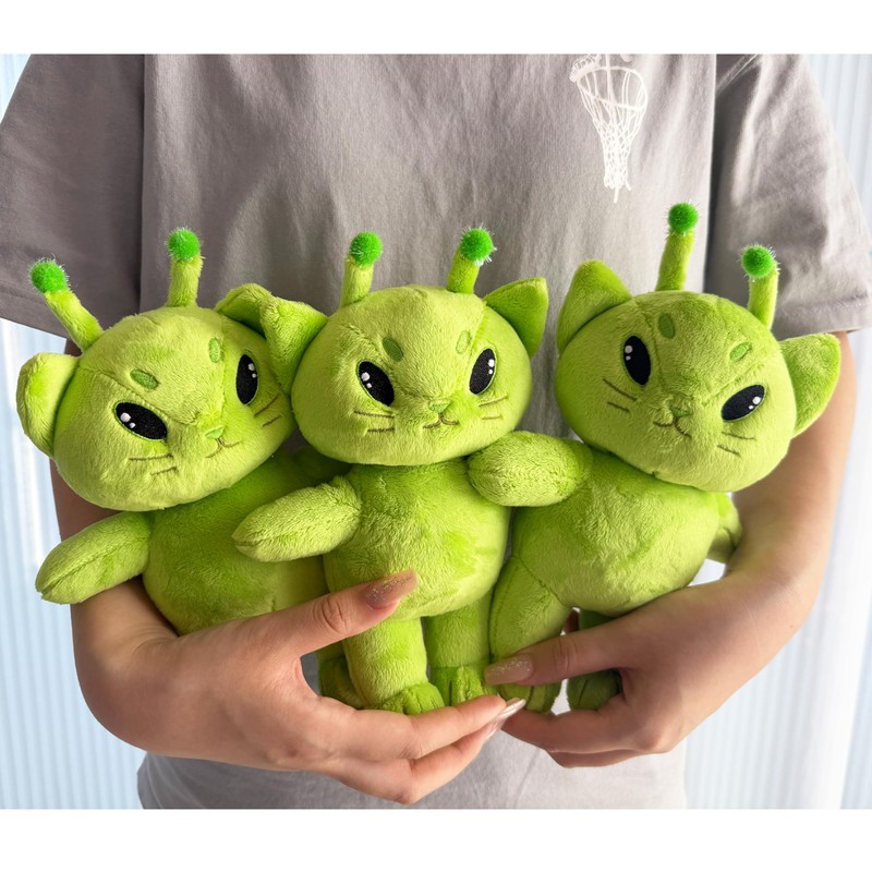 Alien Cat Plush, Green Alien Stuffed Animal Toy Cat Meme