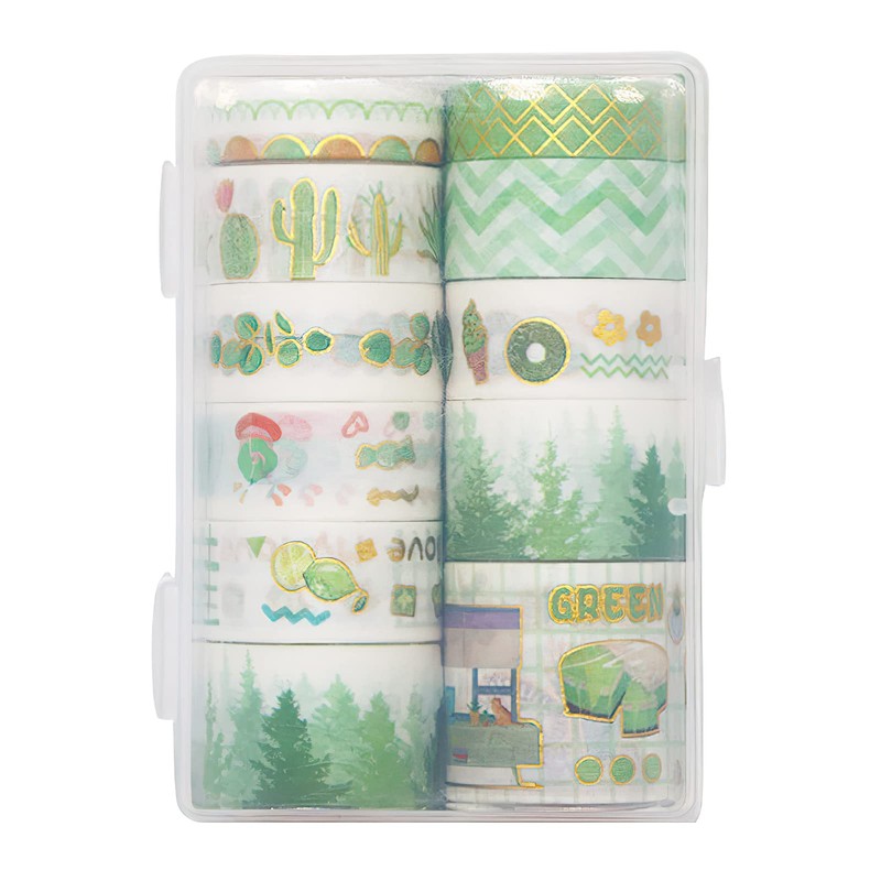 LGEGE 10 Rolls Green Plant Washi Tape Set, 10/15/20/30 mm