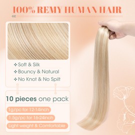 Benehair Tape-In Real Hair Extensions, Invisible Tape Extensions, Real Hair, 45 cm, Remy Natural Tapes, 10 Pieces, 15 g, Camel Mixed Light Gold #18P613