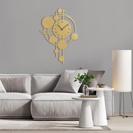 SIGNLEADER Metal Wall Clock Wall Art Decor, Modern Geometric Wall Sculpture Clock Silent Battery Operated Hangings Home Decoration for Living Room, Bedroom, Kitchen, Bathroom - 30" Gold