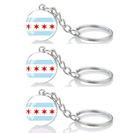 LLBFHH 3 Pcs Chicago State Flag Key Chain,Cool Keychain for Car Keys,Stainless Steel Keyrings & Keychains,Used for Home Decoration,Jewelry Hanging Decorations.