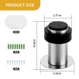 VIKKSAER Door Stoppers, 4 PCS Floor Door Stops, 2 1/2 Inch Stainless Steel Modern Commercial Heavy Duty Solid Door Holder with Soft Rubber Bumper, Cylindrical Floor Mount Doorstops Wall Protector