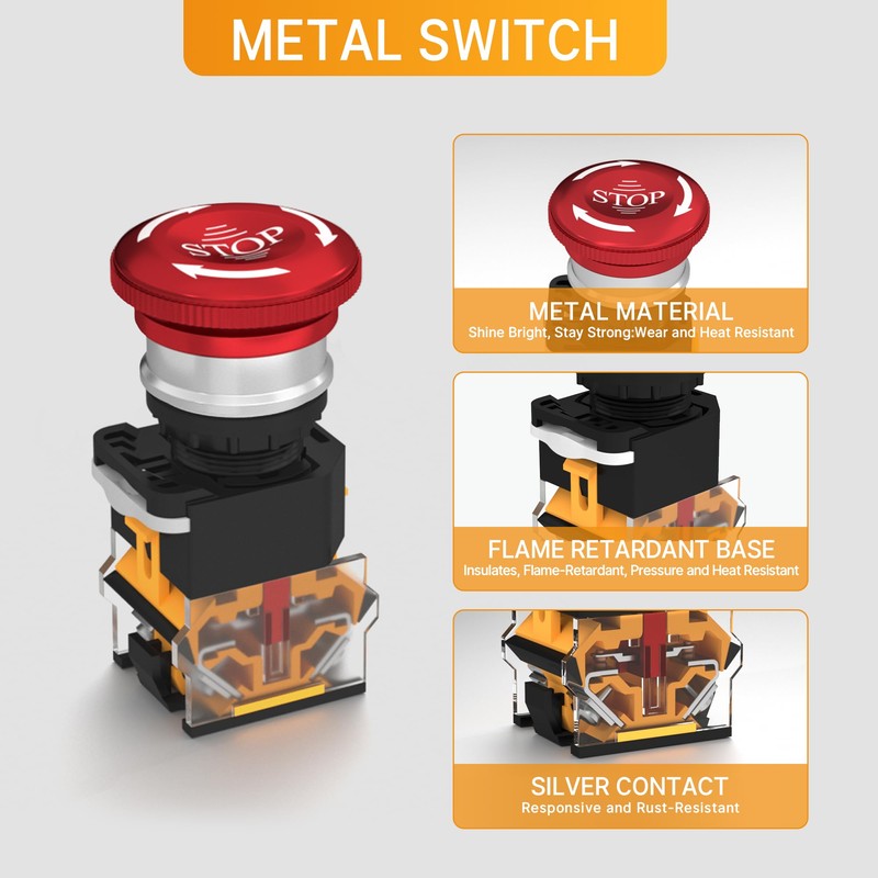 Joinfworld Estop Button with Box Waterproof 8A 250V Emergency Stop