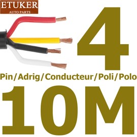 ETUKER Vehicle Cable 4 Core 10 m Cable Trailer 4-Pin Camping Vehicle Cable Cross Section 4 x 0.75 mm² Cable for Trailer Car