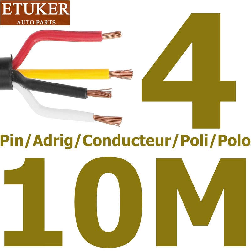 ETUKER Vehicle Cable 4 Core 10 m Cable Trailer 4-Pin