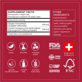 TRAVELSANA Pycnogenol 100mg & Ginger Extract | Supports Healthy Circulation, Vein Health & Leg Comfort | Helps with Occasional Swelling in Legs & Feet | Long-Haul Travel Essentials | 30 Vegan Caps