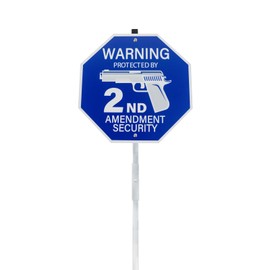AzReference Protected by 2nd Amendment Security Sign - 10" x 28" No Trespassing Warning Sign with Aluminum Ground Stakes - Home Security Alarm Yard Signs - Rust Free Aluminum Composite