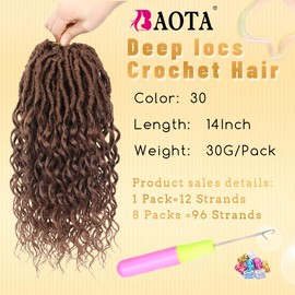 14 Inch 8 Packs Goddess Faux Locs Crochet Hair with Curly Ends Bohemian Curly Crochet River Locs Braids Hair for Women Brown Hippie Locs Synthetic Crochet Braids Hair Brown Color