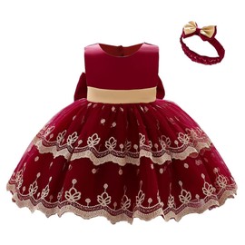 Lito Angels Wedding Bridesmaid Flower Girl Fancy Dress Christmas Party Outfit Ball Gown with Headband Baby Girls Age 6-12 Months, Burgundy Red (Tag Number 70)