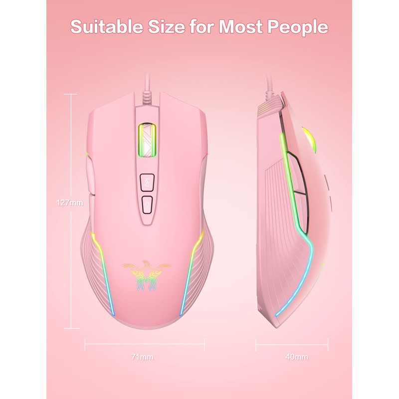 PHNIXGAM Wired Gaming Mouse, Ergonomic RGB Computer Mouse with RGB