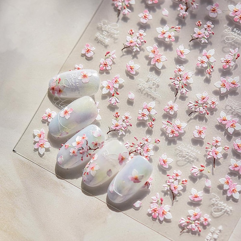 Adesivo per unghie con fiori di ciliegio rosa ciliegia per