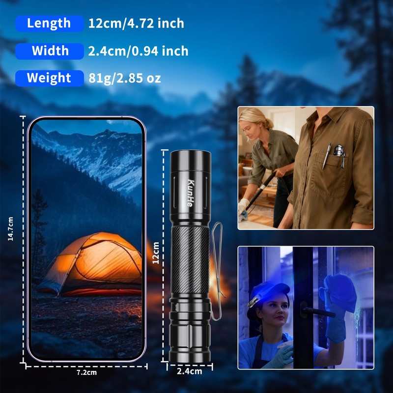 KunHe 10 Pack 365nm UV Flashlight Black Light USB C