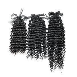 Knotless Pre-Separated Crochet Hair Extensions Human Hair Deep Wave Human Hair Feather Hair Extensions 100% Human Hair Natural Color (Afro curly 1B, 22inch 60g)