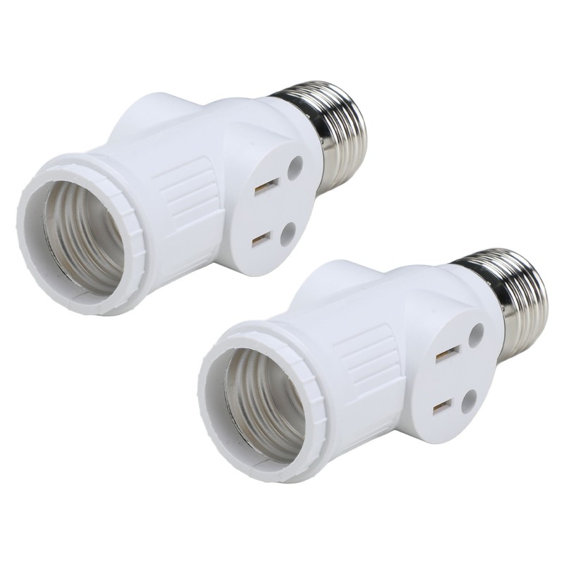 2Pcs 3 Prong Light Socket Adapter Plug White E26 Light