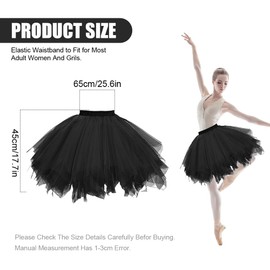 Women's Tutu Skirt, Ballet Tulle Skirt Short with Elastic and Adjustable Waist, Perfect for Dance, Festival, Retro Party Costumes, black, Unit size
