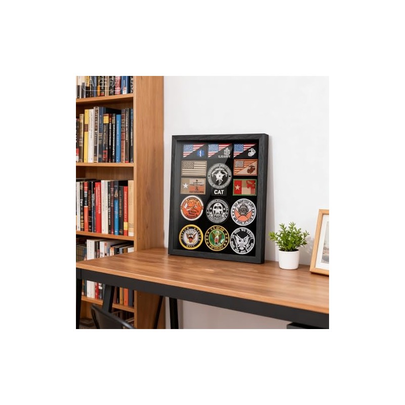 Patch Display Case Wall Mount — Black Wooden Patch Display