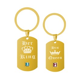 Uloveido Couples Matching Gold Her King and His Queen Stainless Steel Key Ring Chain for Boyfriend and Girlfriend SN130