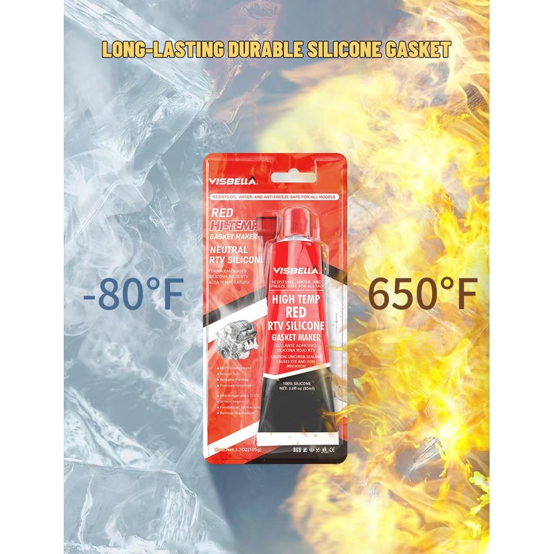 Visbella High Temperature RTV Silicone Gasket Maker, Sealed Oil Resistant