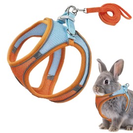 Rabbit Harness and Leash Set Escape Proof, Adjustable Soft Padded Vest, Breathable Mesh Bunny Harness with Reflective Strap, Safe for Small Animals(Orange,S)