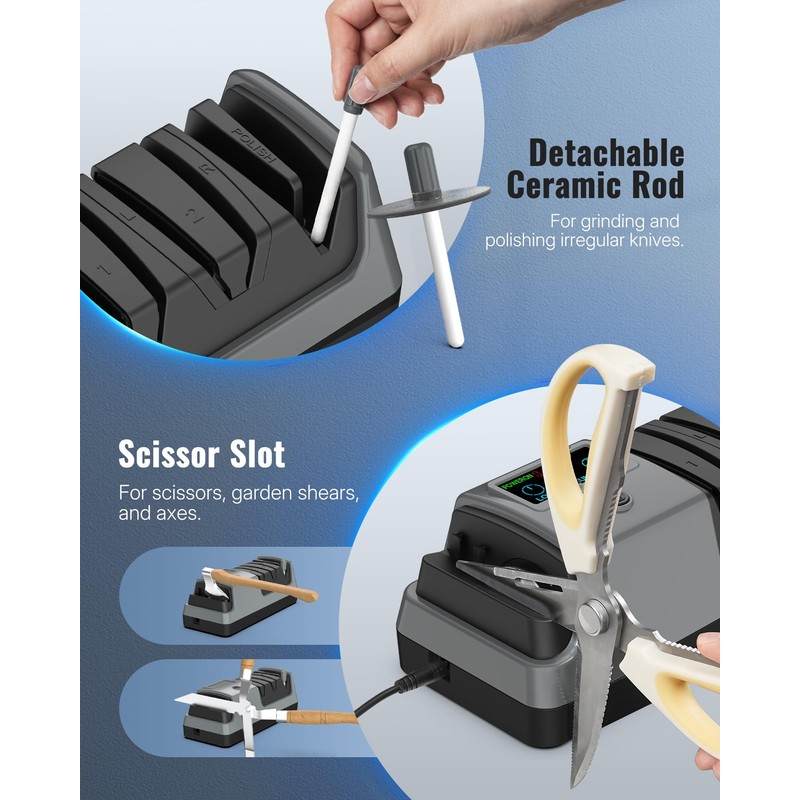 WILAWELS Electric Knife Sharpener, 5-in-1, 3 Rotational Speed Adjustable Electric