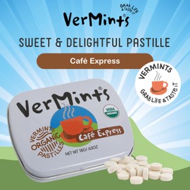 VerMints | Cafe Express | Small Tin (.63oz/18g) | Pack of 12 | Organic | Breath Mints | Pack of 12 | Breath Mints | Gluten Free | NonGMO | Kosher | Vegan | Nut free