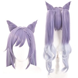 SUNXXCOS Cosplay Wig for Diluc Genshin Impact Fluffy Curly Hair Wig with Bangs + Cap (KeQing Wig)
