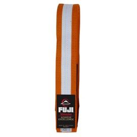 FUJI Kids Brazilian Jiu Jitsu Belt with Rank Bar, BJJ Belt for Children, Orange/White, Size A3