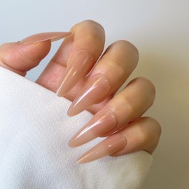 Long Stiletto Press on Nails Almond Fake Nails Glossy Solid Color Acrylic Nails Full Cover Glue on Nails Ballerina Gel Nail Strips Reusable Artificial Stick on Nails for Women Girls 30 Pcs