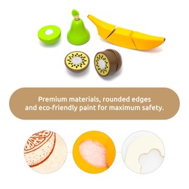 Cutting Fruit Set - Wooden Play Food Kitchen Accessory, Multi - Pretend Play Accessories, Wooden Cutting Fruit Toys for Toddlers and Kids Ages 3+