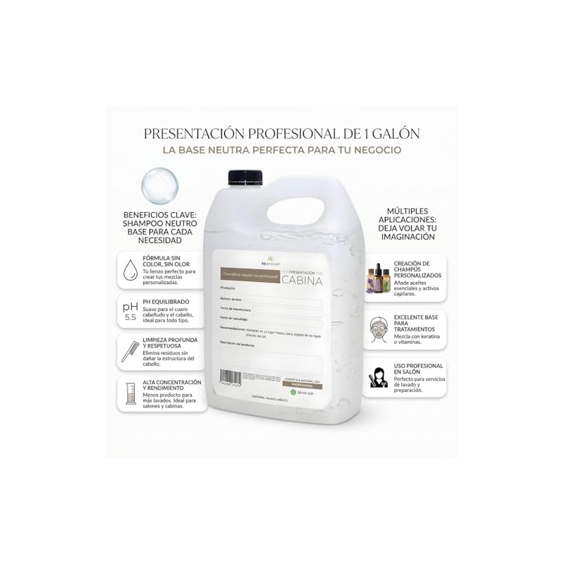 Shampoo Base Hidratante Profesional 1 Galón, Limpieza Suave y Humectación,