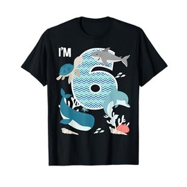 Kids 6 Year Old Ocean Life Whale Dolphin Shark 6th Birthday T-Shirt