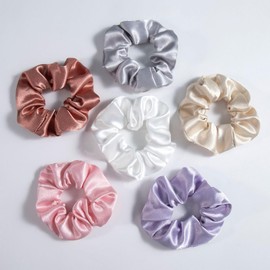 Hair Scrunchies,8Pcs Satin Hair Scrunchies for Women,Soft and Silky Hair Ties,Solid Color Elastic Thick Bands,for Girls and Ladies