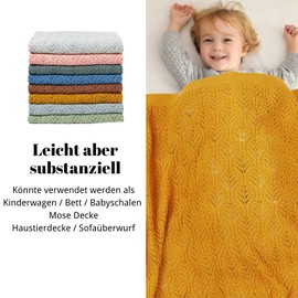 LAWKUL Baby Blanket Cellular Knitted 100% Cotton Soft Blankets for Newborn Boy Girls Toddler 100x80cm Mustard Yellow