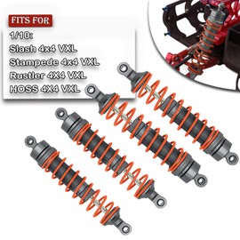 hopsupRC Big Bore RC Shock Upgrades Part for 1/10 Rustler/Slash/Stampede/Hoss 4x4 VXL 4wd,4PCS Alloy Full Metal Front Rear Shocks Absorber Damper,Replace 5862,Gray