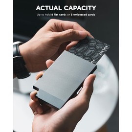 VULKIT - Portatarjetas de crédito para hombres con bloqueo RFID de aluminio para mujeres, cartera de tarjetas desplegable para tarjetas de banco delgado para 6-8 tarjetas, Newspacegrey