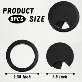 8 pcs 2 Inch 50 mm Plastic Desk Cord Cable Hole Wire Organizer Black Desk Grommet Adjustable Cord Cover (Black)