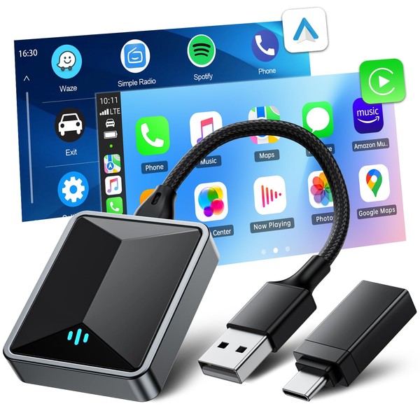 LAMTTO Wireless Carplay & Android Auto Wireless Adpater, 2-IN-1 CarPlay