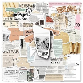 50 Pieces Newspaper Stickers Waterproof Vintage Scrapbooking Stickers for Laptop Bicycle Stationery Luggage Diary Notes Scrapbook Cars Water Bottle Computer,Vinyl Journal Paper Sticker Teens Adults