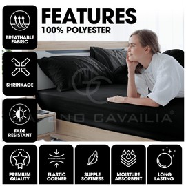 King Size Fitted Sheets Microfiber - 10 inch (25cm) Deep Bed Sheets - Elasticated Corner Bedding Sheets (152 x 203 cm) - Easycare Bedsheets - Black