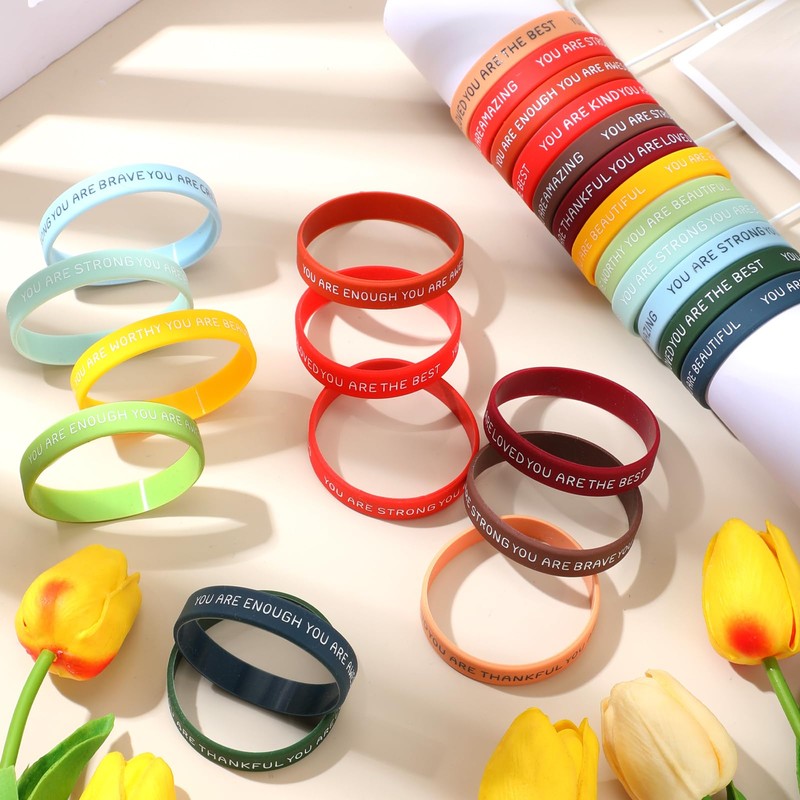 Roowest 120 Pcs Motivational Wristbands Bulk for Student Colored Inspirational