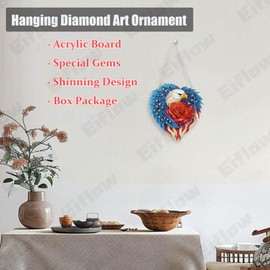 Eiflow Acrylic Diamond Art Hanging Kit for Adults American Flag, DIY Diamonds Painting Door Hanger Board Kit Eagle, Special Crystal Diamond Art Painting Pendant Ornament(4th of July)