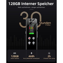 MECHEN 128GB Diktiergerät Digital, One-Touch-Aufnahme, Sprachsteuerung, 1536kbps Tragbares Voice Recorder mit Mikrofon, USB C, für Interviews/Klassen/Meeting