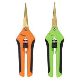 Garden Shears, Harvesting Shears (2 Pieces), Locking Handle Trimming Scissors, Cutting Scissors with Stainless Steel Blade, for Branches, Flowers, Roses, Fruits, Orange + Green