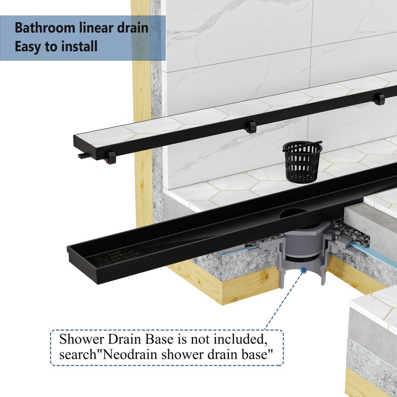 Neodrain 24-Inch Linear Shower Drain with Tile Insert Grate, Matte