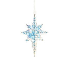 Melrose International 19" LED Small Star Ornament, Blue and Iridescent, PVC and Wire Construction, Battery or USB Powered, Indoor Holiday Decor, Hanging Star Light