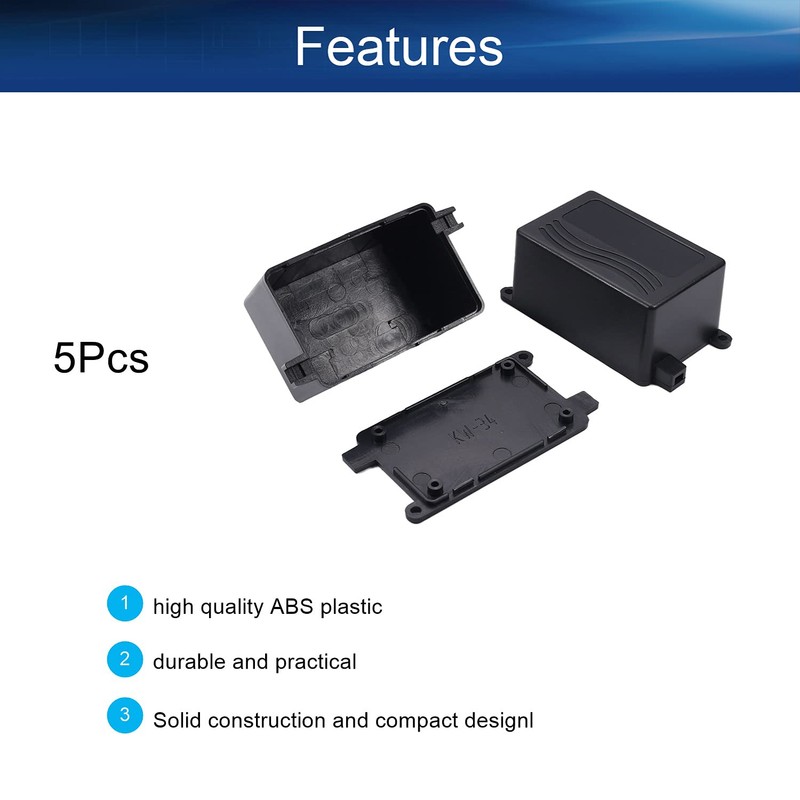 Heyiarbeit 5Pcs 2.75"x 1.77"x1.38" ABS Black Dustproof Electronic Junction Box