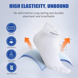 TikMox Athletic Toe Socks, Five Finger Ankle Socks for Men/Women, CoolMax Moisture-Wicking, Arch Support, Cushioned & Elastic, High Performance